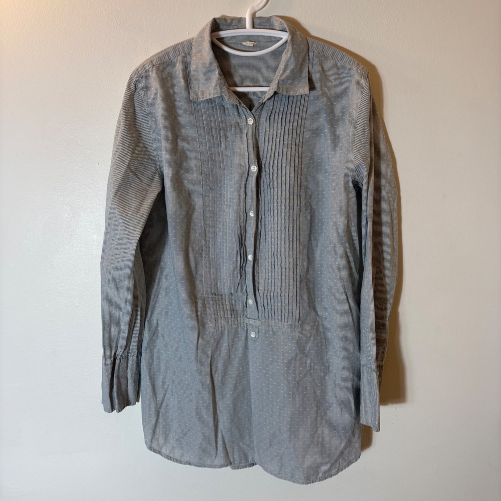 J. Crew Blue White Striped Pintuck Cotton Tunic Shirt Size Small